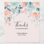 ピンクとグリーンの縁ど結婚フローラ ワインラベル (シングルラベル)