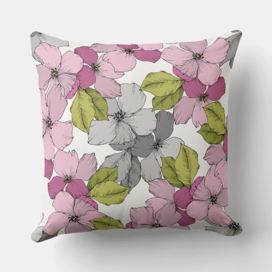 ピンクとグリーンの色の美しいアペの花 クッション (裏面)