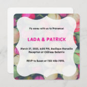 ピンクとグリーンの花のチューリップの背景写真のデスティ 招待状 (正面/裏面)