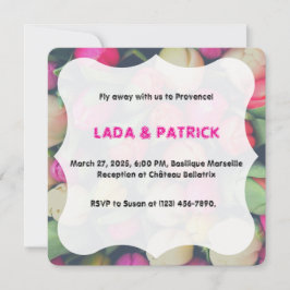 ピンクとグリーンの花のチューリップの背景写真のデスティ 招待状