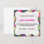 ピンクとグリーンの花のチューリップの背景写真 デスティ 招待状 (正面/裏面)