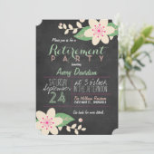 ピンクとグリーンの花のチョークボード引退パーティー 招待状 (スタンド正面)