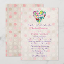 ピンクとグリーンの花のハートの夏の結婚式