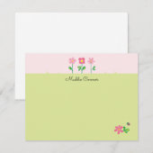 ピンクとグリーンの花のメモカード ノートカード (正面/裏面)