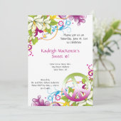 ピンクとグリーンの花の平和のサイン スイート16 招待状 (スタンド正面)