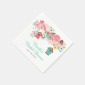 ピンクとグリーンの花の鳥かご ブライダルシャワー スタンダードカクテルナプキン (角)