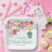 ピンクとグリーンの花の鳥かご ブライダルシャワー ペーパープレート (パーティー)