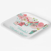 ピンクとグリーンの花の鳥かご ブライダルシャワー ペーパープレート (傾斜あり)
