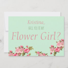 ピンクとグリーンの花柄のフラワーガールにおなる？ 招待状