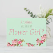 ピンクとグリーンの花柄のフラワーガールにおなる? 招待状 (スタンド正面)