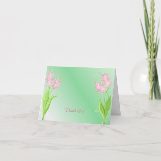 ピンクとグリーンの花柄の感謝を伝えるカード サンキューカード (正面)