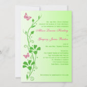ピンクとグリーンの花柄の蝶の結婚式招待状 招待状 (裏面)