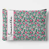 ピンクとグリーンの花柄オーダーメイド アクセサリーポーチ (正面)