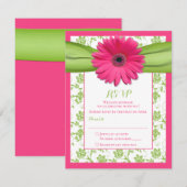 ピンクとグリーンの花柄ダマスク ウェディング返信カード 出欠カード (正面/裏面)