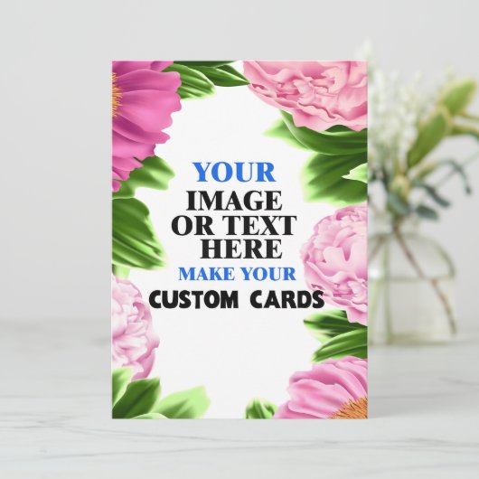 ピンクとグリーンの花柄テンプレートをカスタマイズ  案内状 (スタンド正面)