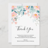 ピンクとグリーンの花柄ボーダー エレガントなウェディング サンキューカード (正面)