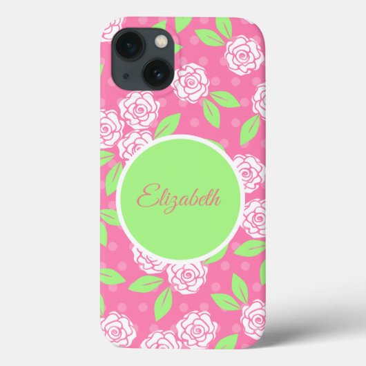 ピンクとグリーンの花柄モノグラム  Case-Mate iPhoneケース (裏面)
