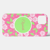 ピンクとグリーンの花柄モノグラム  Case-Mate iPhoneケース (裏面 (横))