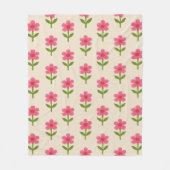 ピンクとグリーンの花柄 フリースブランケット (正面)