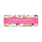 ピンクとグリーンの花柄 返信先住所ラベル ラベル (正面)