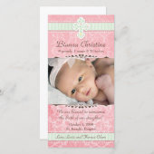 ピンクとグリーンの花模様誕生のお知らせ 案内状 (正面/裏面)