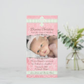 ピンクとグリーンの花模様誕生のお知らせ 案内状 (スタンド正面)