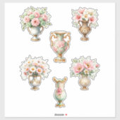 ピンクとグリーンの花瓶ステッカーシート シール (シート)