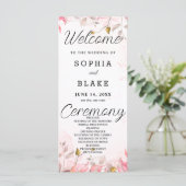 ピンクとグリーンの葉のホワイト結婚式プログラム (スタンド正面)