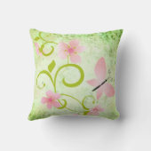 ピンクとグリーンの蝶フローラ クッション (裏面)