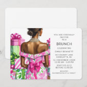 ピンクとグリーンの誕生日 ブライダルシャワー 招待状 (正面/裏面)