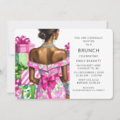 ピンクとグリーンの誕生日 ブライダルシャワー 招待状 (正面)