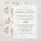 ピンクとグリーンの野生の花の模様の結婚式 招待状 (正面/裏面)