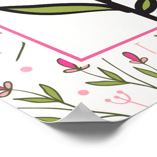 ピンクとグリーンの長い茎の野生の花のカスタマイズ ポスター (角)