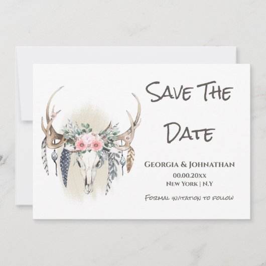 ピンクとグリーンの鹿の角 ボーホー ドリームキャッチャー トライバル セーブザデート (正面)