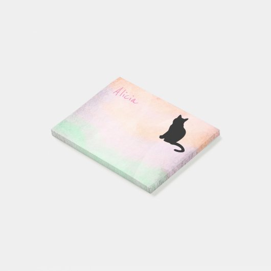 ピンクとグリーンの黒猫カスタムの名前を付ける ポストイット (アングル)