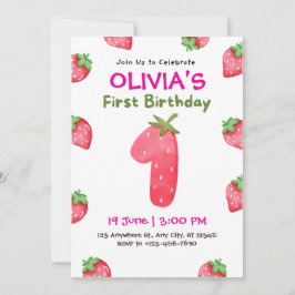 ピンクとグリーンよくはしゃぐ第1誕生日 招待状