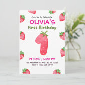 ピンクとグリーンよくはしゃぐ第1誕生日 招待状 (スタンド正面)