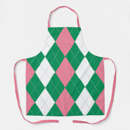 ピンクとグリーンアーガイル エプロン