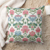 ピンクとグリーンアールヌーボーチノイスリーロータスフローラ クッション (ブランケット)