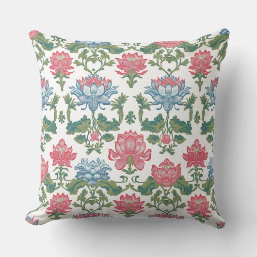 ピンクとグリーンアールヌーボーチノイスリーロータスフローラ クッション (正面)