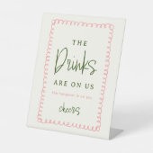 ピンクとグリーンカラフルのオ結婚ープンバー標識 台座サイン (正面)