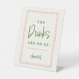 ピンクとグリーンカラフルのオ結婚ープンバー標識 台座サイン