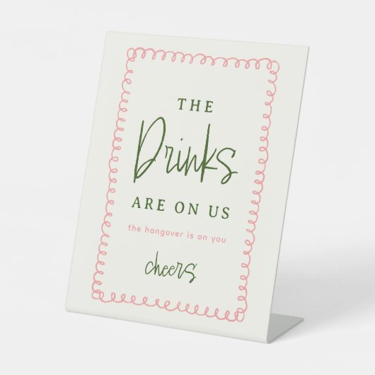 ピンクとグリーンカラフルのオ結婚ープンバー標識 台座サイン (正面)