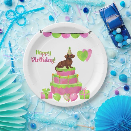 ピンクとグリーンダックシュント誕生日パーティープレート ペーパープレート (パーティー)