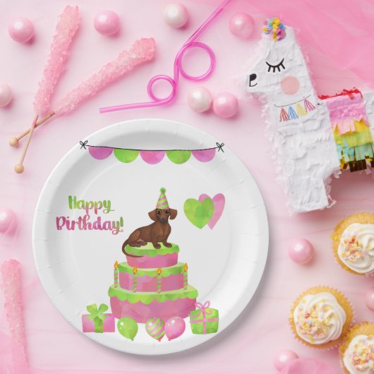 ピンクとグリーンダックシュント誕生日パーティープレート ペーパープレート (パーティー)