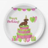 ピンクとグリーンダックシュント誕生日パーティープレート ペーパープレート (正面)