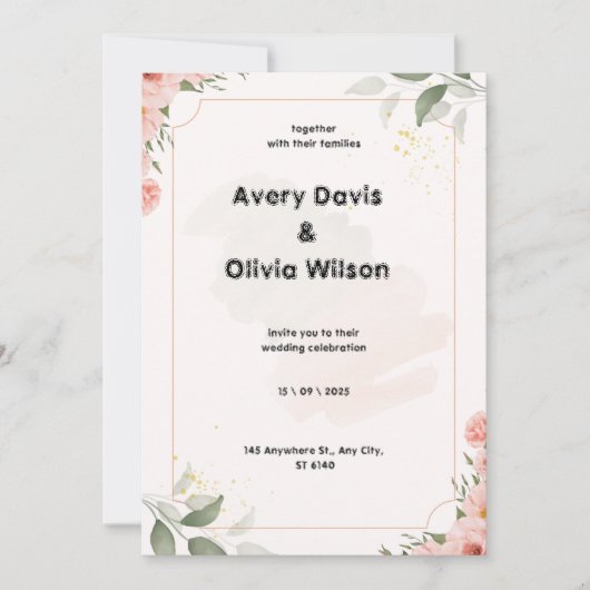 ピンクとグリーンパステルウォーターカラーフローラエレガントWe シーズンカード (正面)