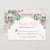 ピンクとグリーンフェアユタールエンチャントガーデンRSVP 出欠カード (正面/裏面)
