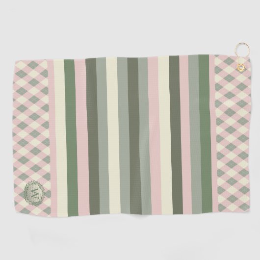 ピンクとグリーンモノグラムの ゴルフタオル (横)