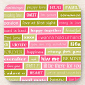 ピンクとグリーンラブ引用文 コースター (正面)